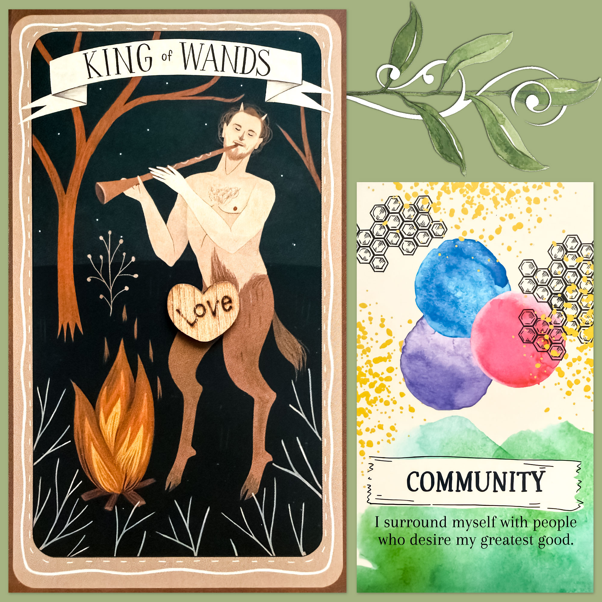 Tarot: The Green Codex Deck's King of Wands and a card from the Create Brave Cards
