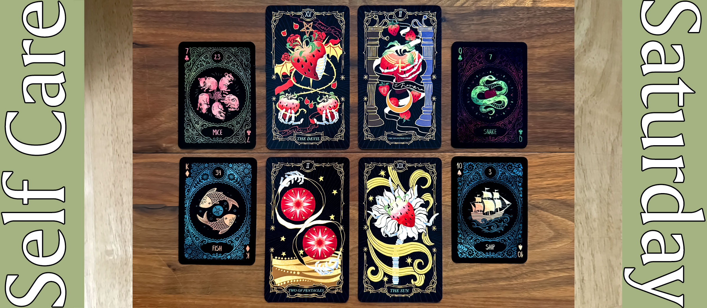 Self Care Saturday Tarot Reading with The Banquet of Skeletal Strawberry Tarot and Folk Art Lenormand