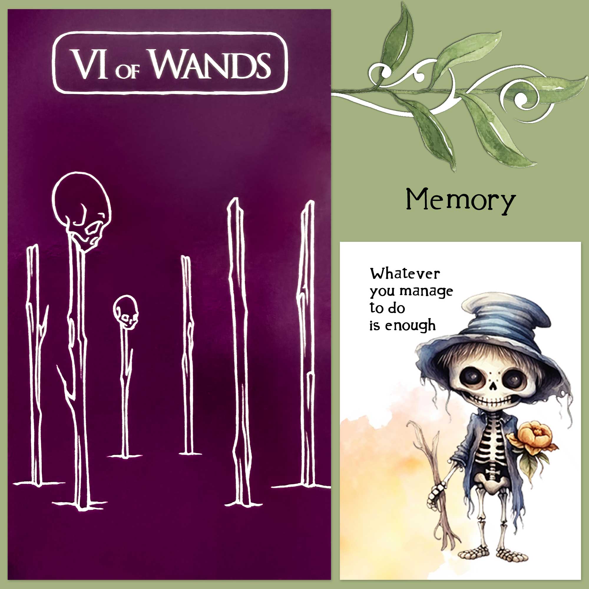 Penny Dreadful Tarot's Six of Wands and a card from Twist's Halloween Affirmations Deck